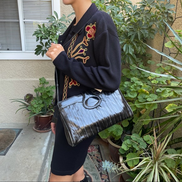 Vintage black genuine eel skin bag/clutch - Picture 1 of 17